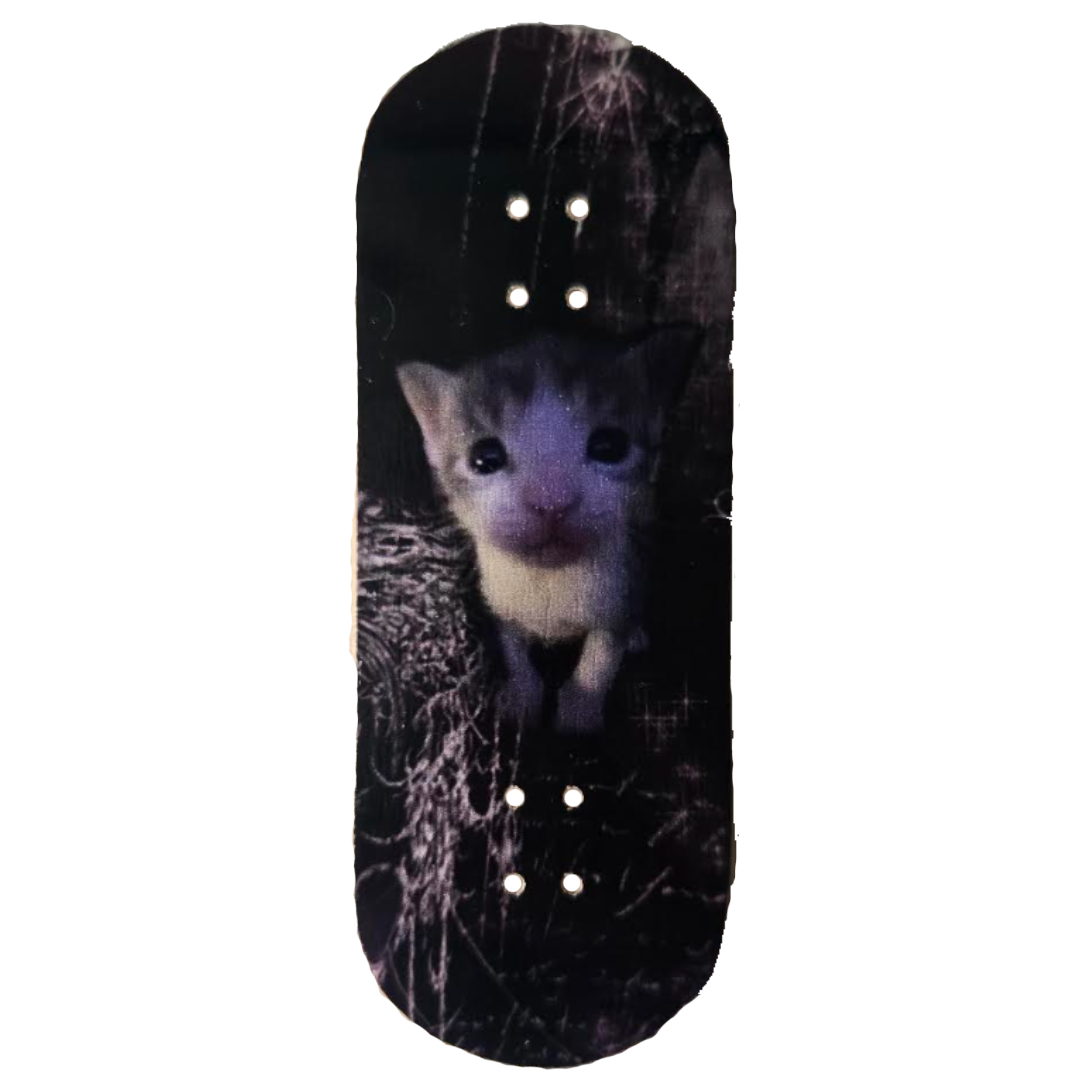 Wooden Fingerboard Deck, "Realistic Cat" - 34mm x 97mm