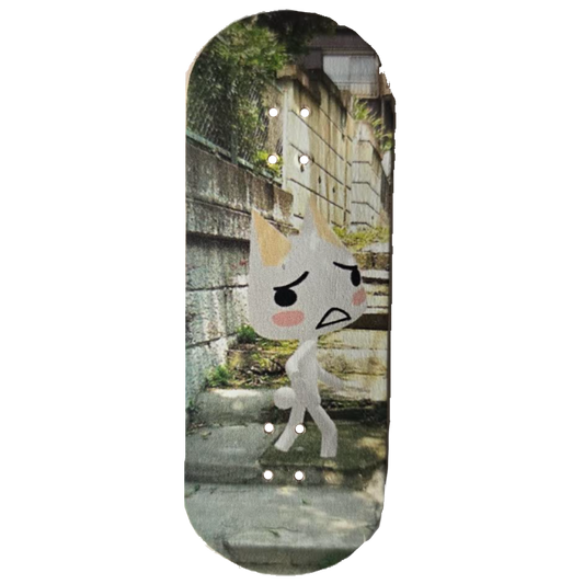 Wooden Fingerboard Deck, "Scaredy Cat" - 34mm x 97mm